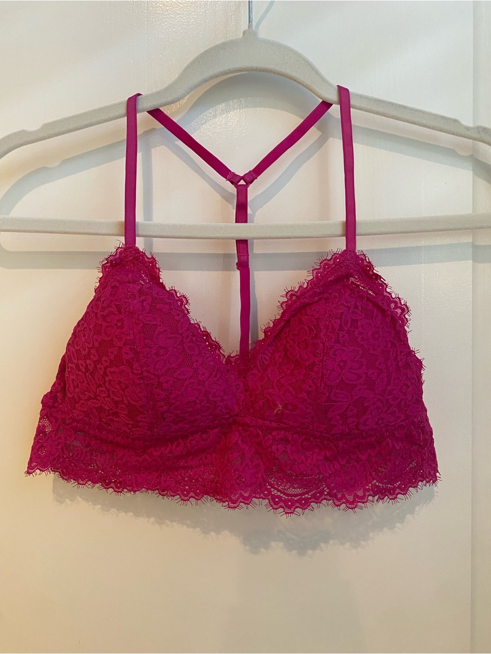 Aerie Hot Pink Longline Lace TBack Bralette Small